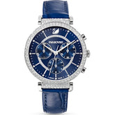 Swarovski Passage Chrono Watch, Leather strap, Blue, Stainless Steel - Dalmazio Design